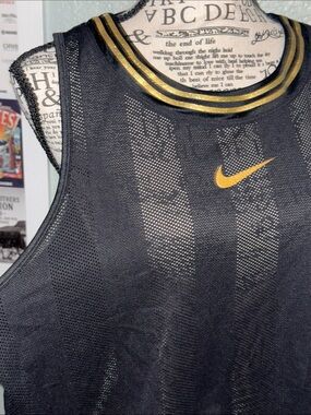 Nike Black Mesh Tank with Gold Swoosh Accent
